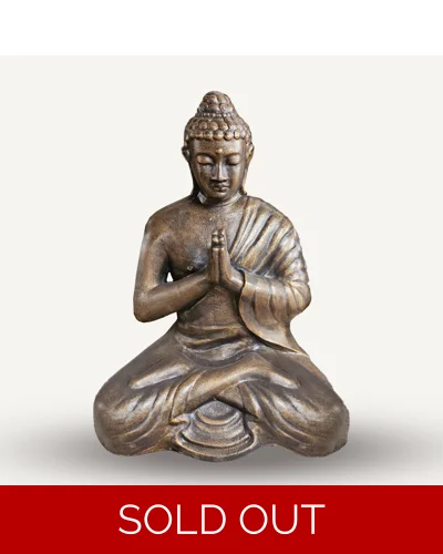 Med Large Antique Gold Praying Buddha Statue - 1.2m Tall